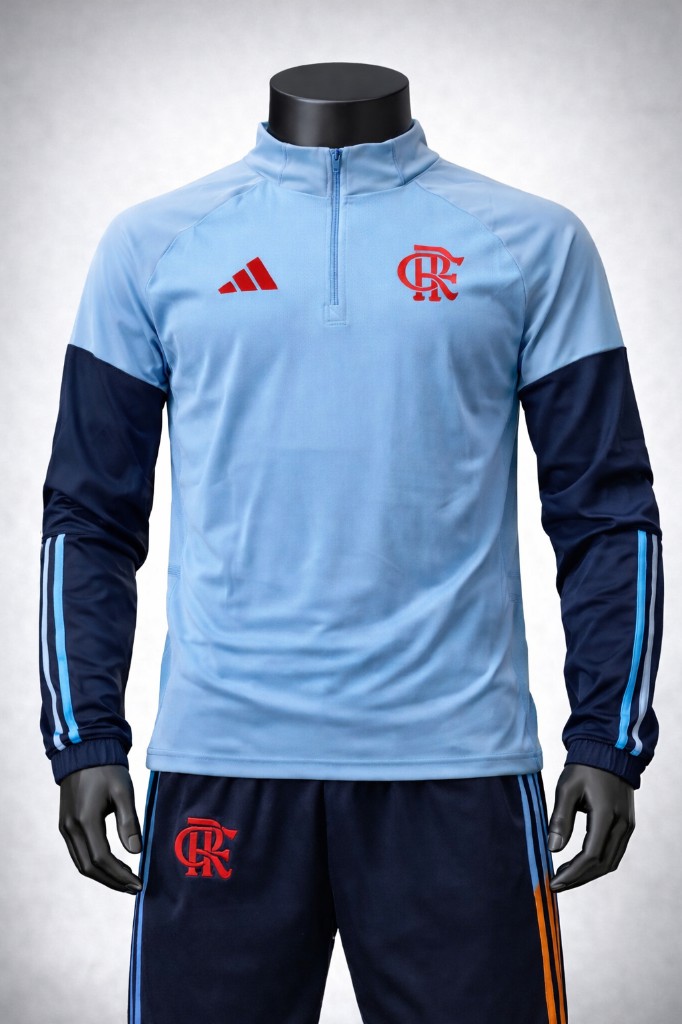 Conjunto Agasalho Flamengo Azul Claro