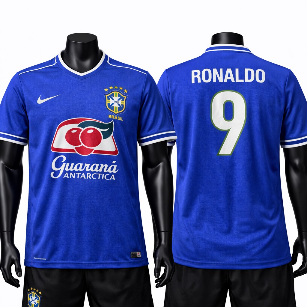 Brasil Azul Ronaldo 1998 Frente e Costas - Nacional Premium